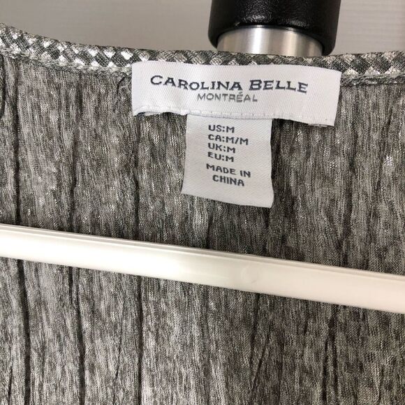 CAROLINA BELLE Metallic Silver Textured Short Sleeve Blouse Sz M - Picture 6 of 6